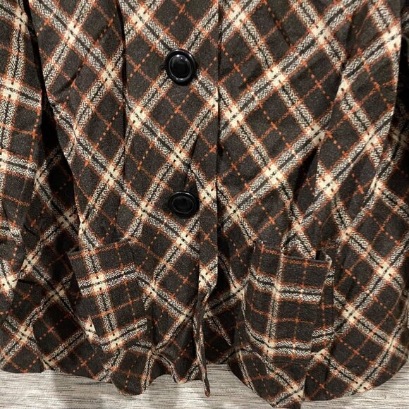 Studio 1940 Womens Plus Size 26W Plaid Wool Blend Jacket W/ 3/4 Sleeves In Brown - Picture 2 of 6